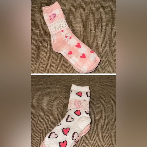 Rae Dunn Accessories - NWT Rae Dunn Pink/White Fuzzy Heart Micro Cozy Crew Socks 3 pair Valentine’s Day